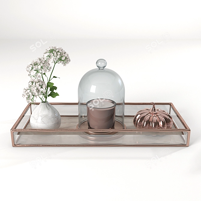 Rose Gold Table Set: Modern Glass Tray + Accessories 3D model image 2