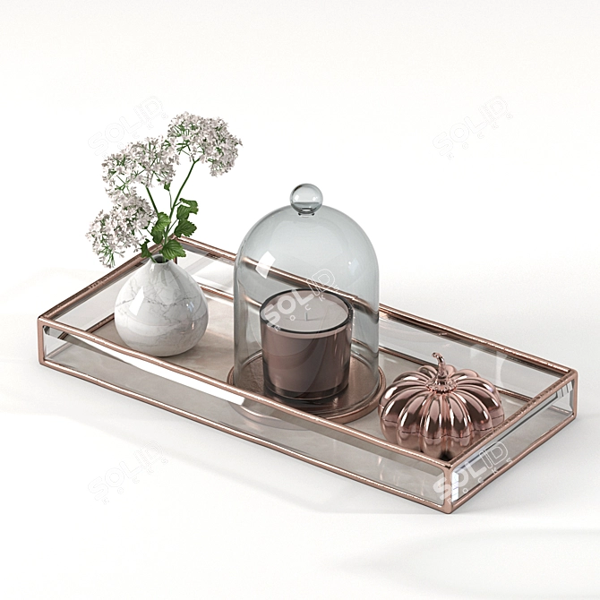 Rose Gold Table Set: Modern Glass Tray + Accessories 3D model image 3