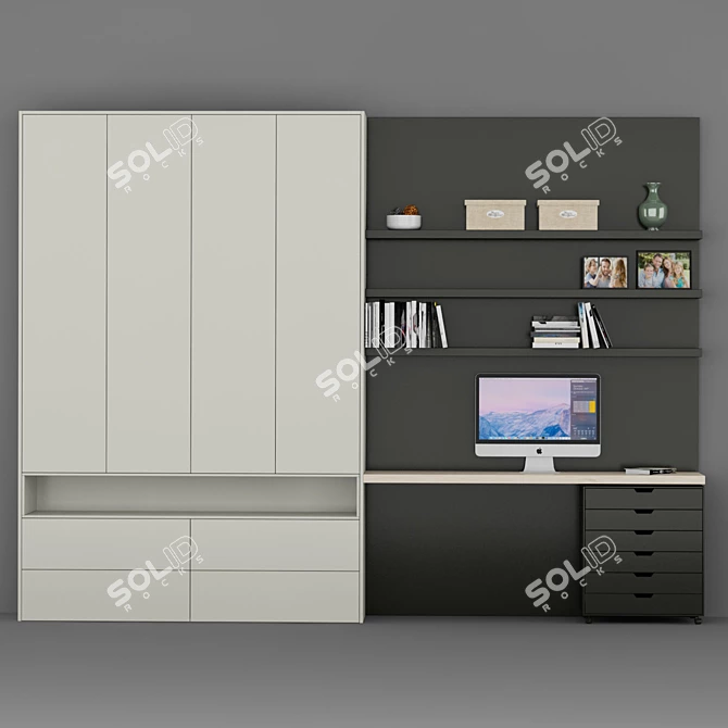 Space-Saving Office Shelf 3D model image 1