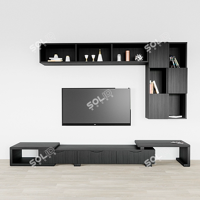 Modern Wooden TV Stand with Showcase 3D model image 1