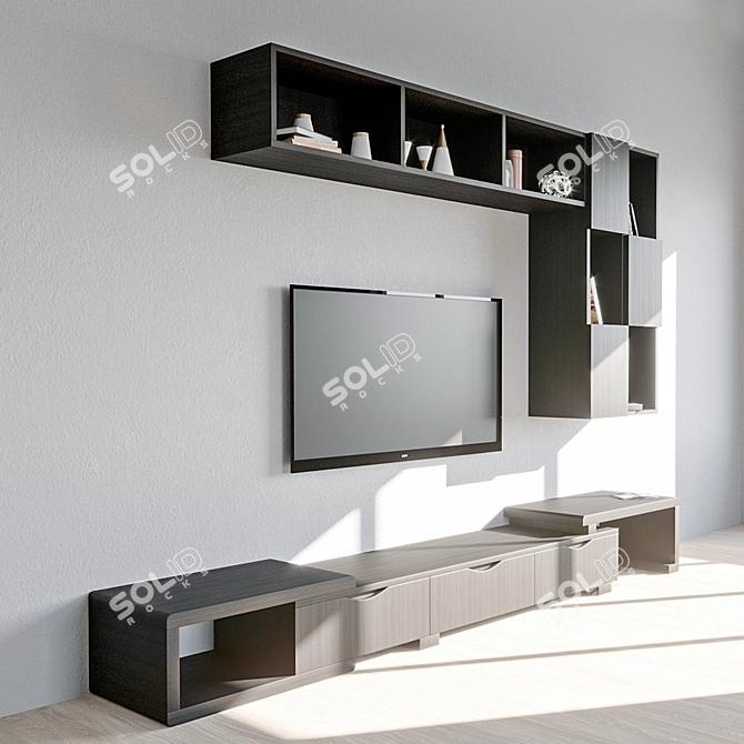 Modern Wooden TV Stand with Showcase 3D model image 2