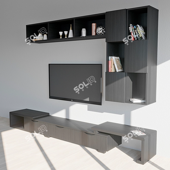 Modern Wooden TV Stand with Showcase 3D model image 3