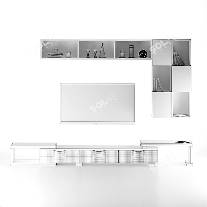 Modern Wooden TV Stand with Showcase 3D model image 5