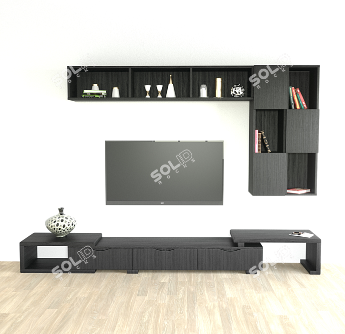 Modern Wooden TV Stand with Showcase 3D model image 6
