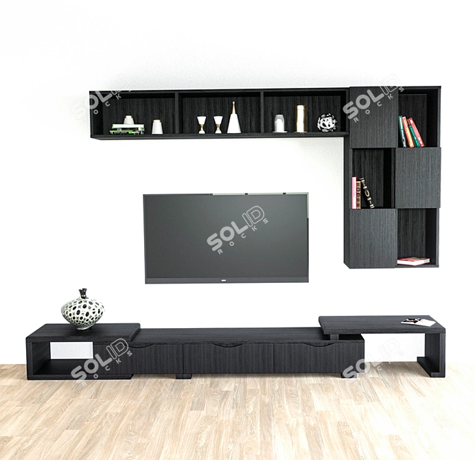 Modern Wooden TV Stand with Showcase 3D model image 7