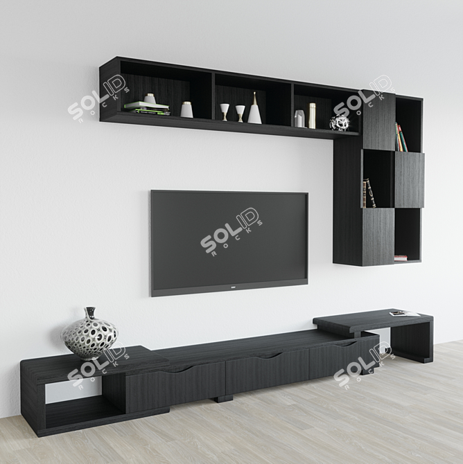 Modern Wooden TV Stand with Showcase 3D model image 8