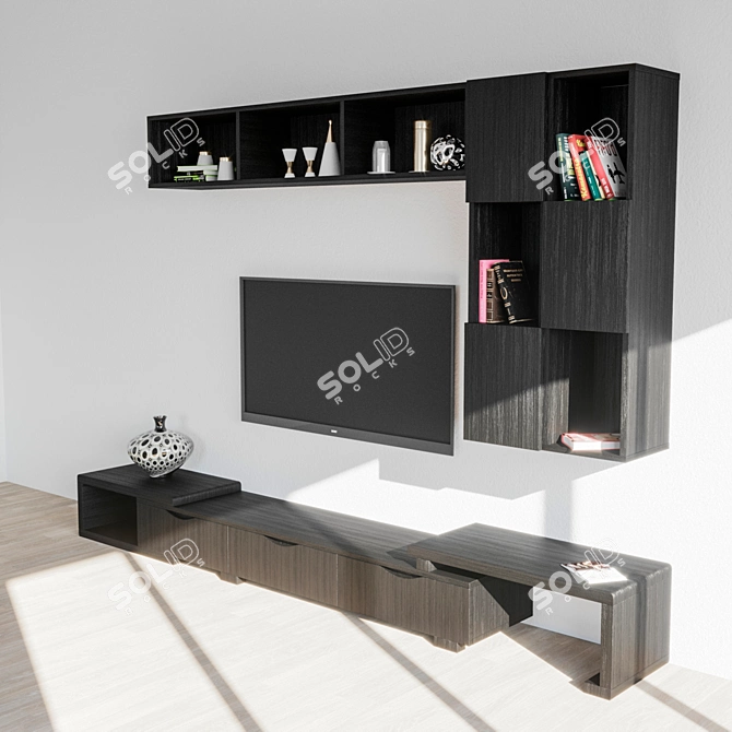 Modern Wooden TV Stand with Showcase 3D model image 9