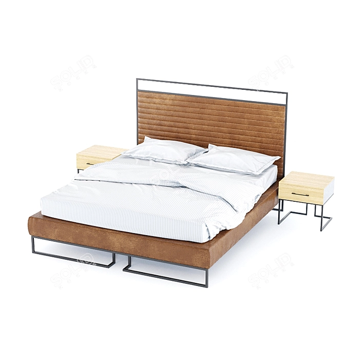 RHome Loft Grace Brown Bed + Oak Natur/Cement Cupboard 3D model image 2