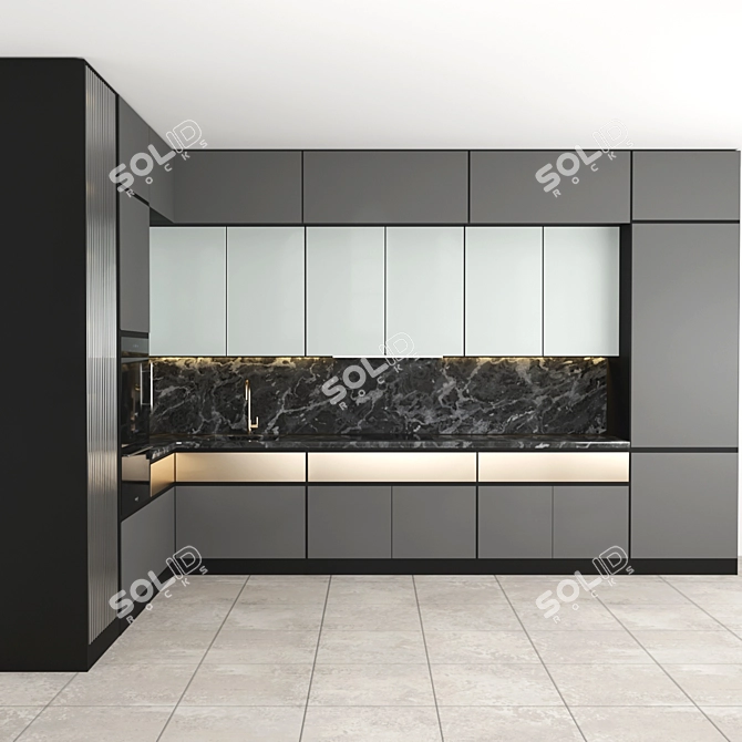 Sleek Gray Kitchen: Modern & Spacious 3D model image 1