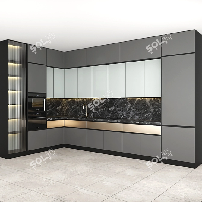 Sleek Gray Kitchen: Modern & Spacious 3D model image 2