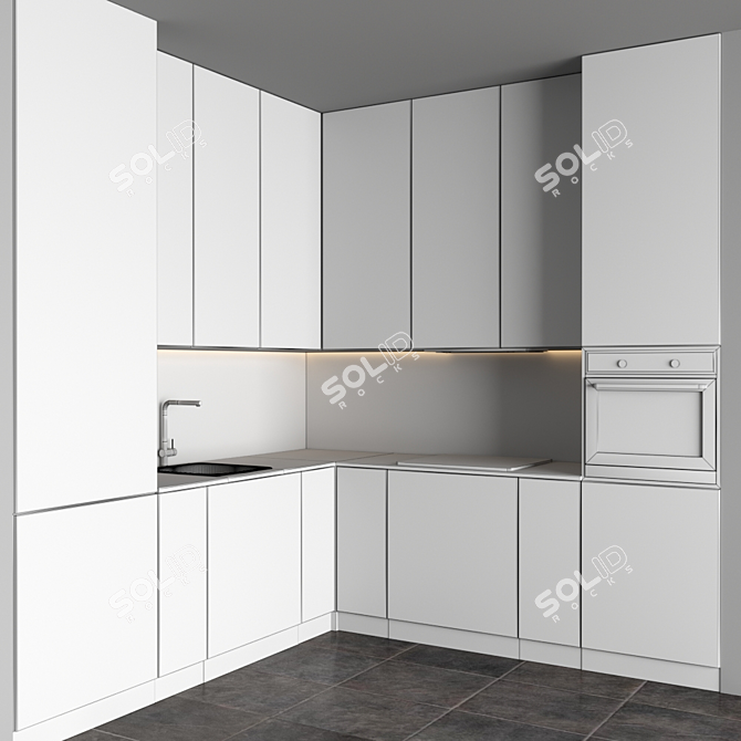 Modular Kitchen Set with Gas Hob, Sink, Oven & Hood 3D model image 5