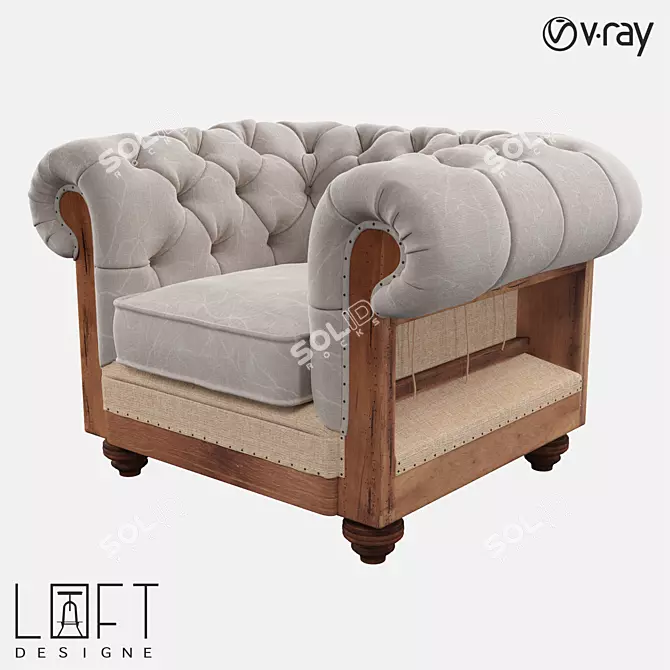 LoftDesigne Armchair 4186: Stylish Wood and Fabric Furniture 3D model image 1