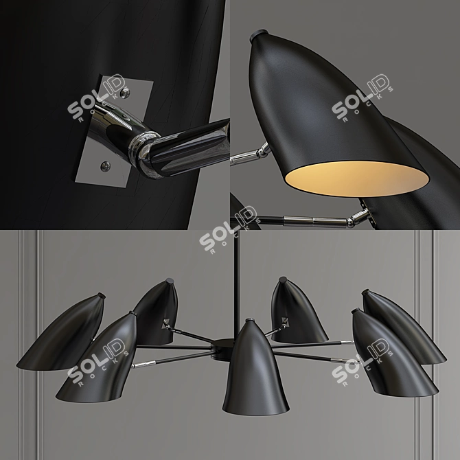 Futuristic Black Ceiling Chandelier 3D model image 2