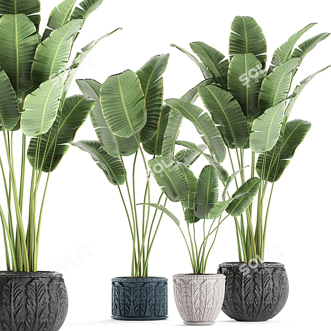 Exotic Plant Collection in Classic Vase 3D model image 1