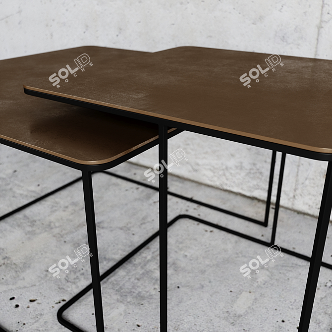 Brass Metal Coffee Tables Set 3D model image 2