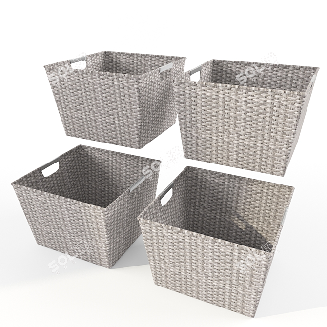 Rustic Woven Wicker Basket 3D model image 2