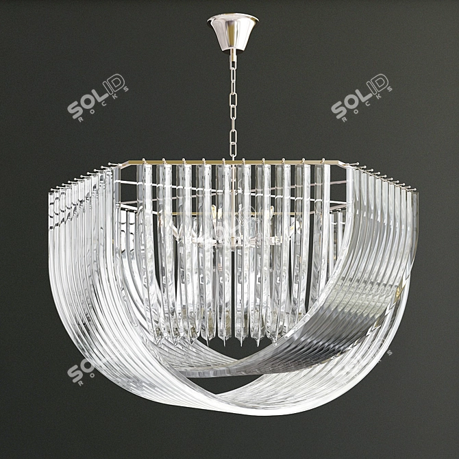 Glimmering Flow - Modern Glass and Metal Chandelier 3D model image 4