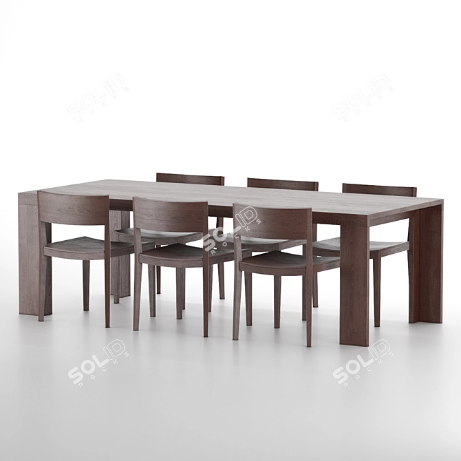 Modern Oak Dining Table Set 3D model image 1