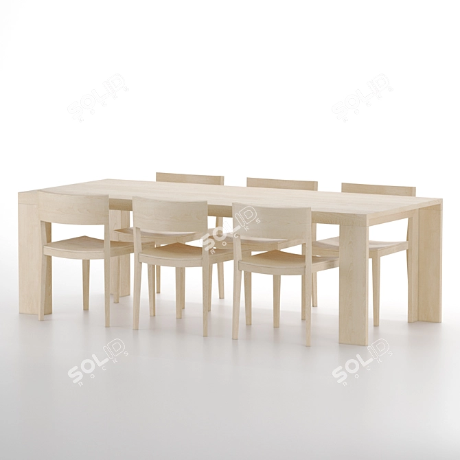 Modern Oak Dining Table Set 3D model image 2