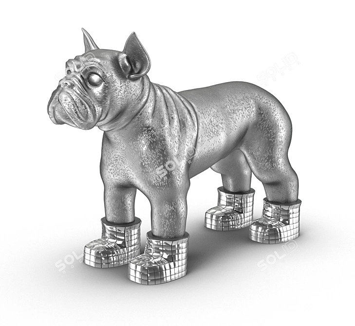 Shimmering Silver Bulldog Sculpture 3D model image 2