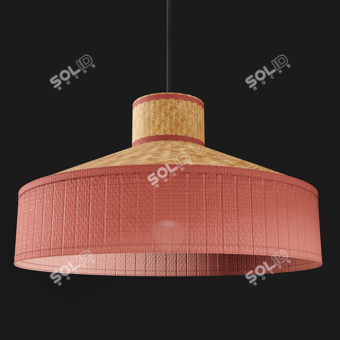 Elegant Linen & Rattan Pendant 3D model image 1