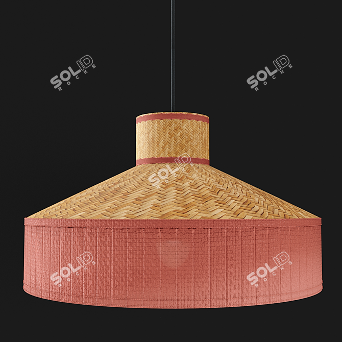 Elegant Linen & Rattan Pendant 3D model image 2