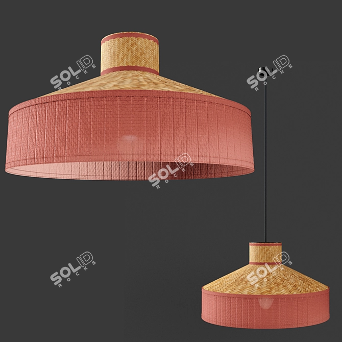 Elegant Linen & Rattan Pendant 3D model image 7