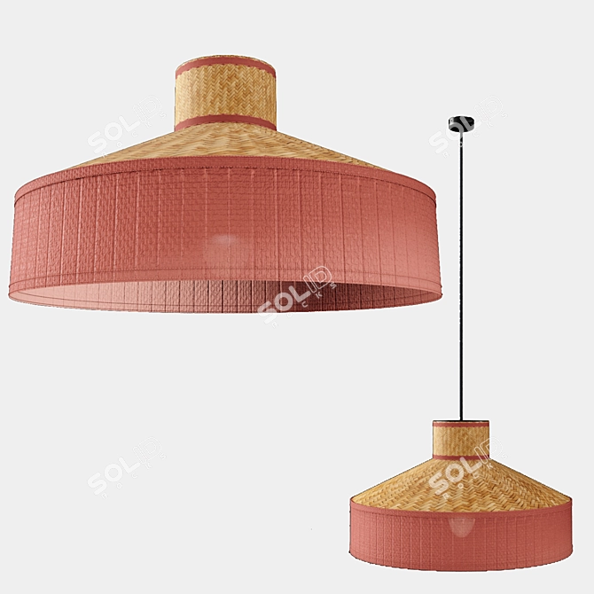 Elegant Linen & Rattan Pendant 3D model image 8