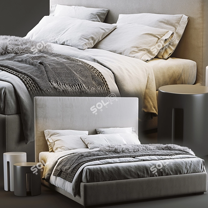 Scandinavian Meridiani Bardo Bed 3D model image 2
