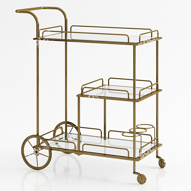 Elegant Gray Brass Bar Trolley 3D model image 1