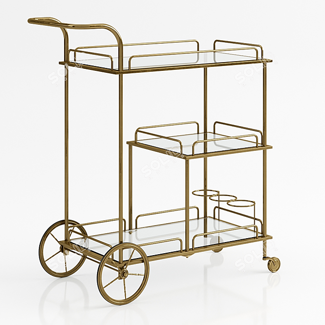 Elegant Gray Brass Bar Trolley 3D model image 2