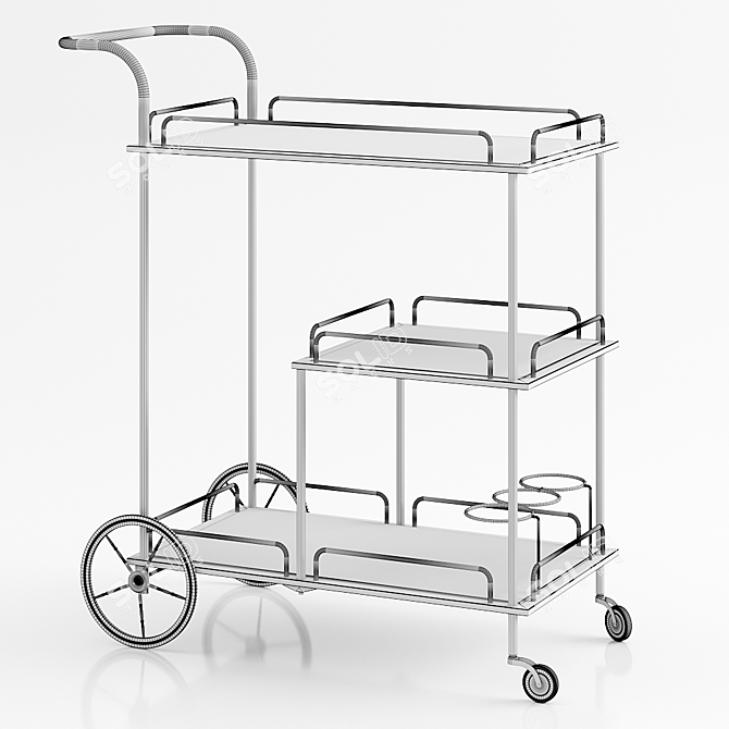 Elegant Gray Brass Bar Trolley 3D model image 3