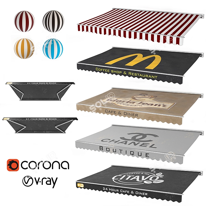 Versatile Awning Kit: 8 Textures 3D model image 3