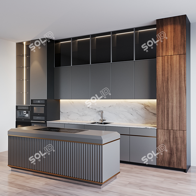 Modern Kitchen Set: Customizable & Equipped with Top-notch Appliances 3D model image 2