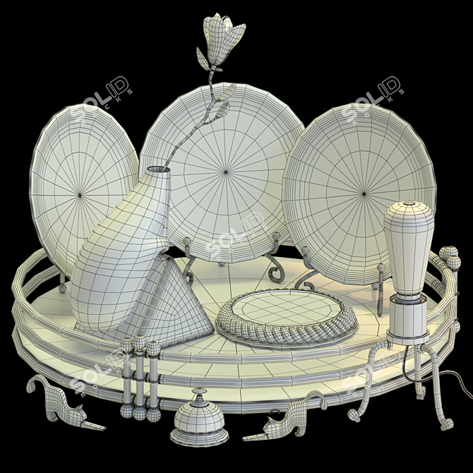 Elegant Decor Set: Tray, Plates, Vase Stand, Bell 3D model image 5