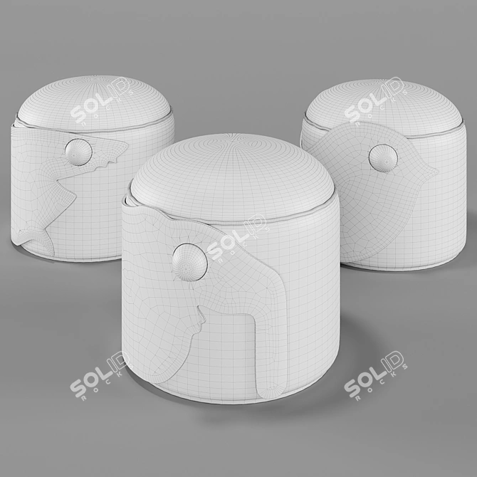 Circu Animal Stools: Adorable Velvet Poufs 3D model image 5