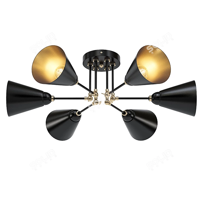 Modern Black and Gold Ceiling Light 3D model image 1