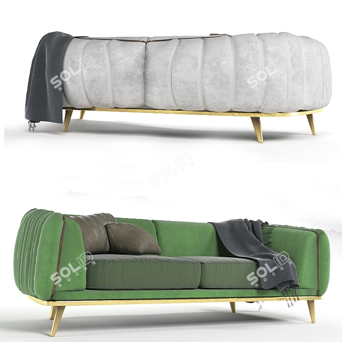 Silkworm-inspired Sofa: Green and White 3D model image 1