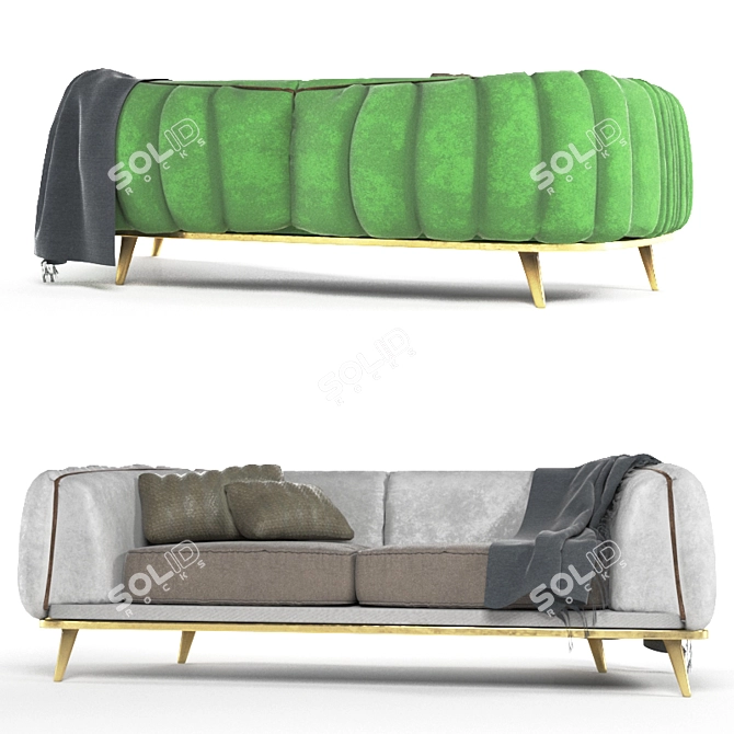 Silkworm-inspired Sofa: Green and White 3D model image 2