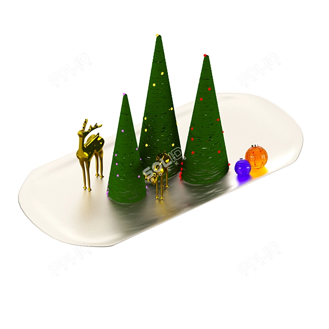 Christmas Harmony: Tree, Deer Figurine, Glass Toy, Balls, Plate 3D model image 3