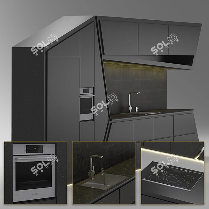 Modern Spline Geometry Kitchen 3D model image 2