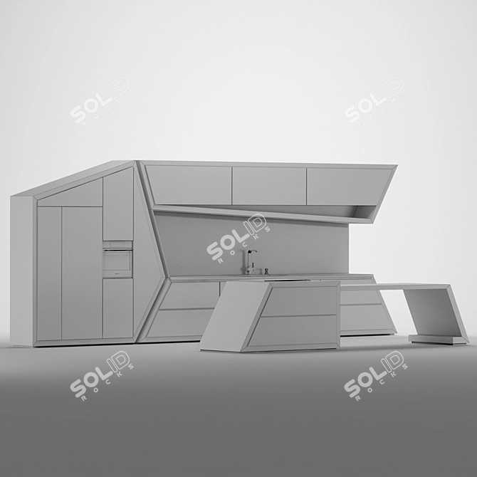  Modern Spline Geometry Kitchen 3D model image 3