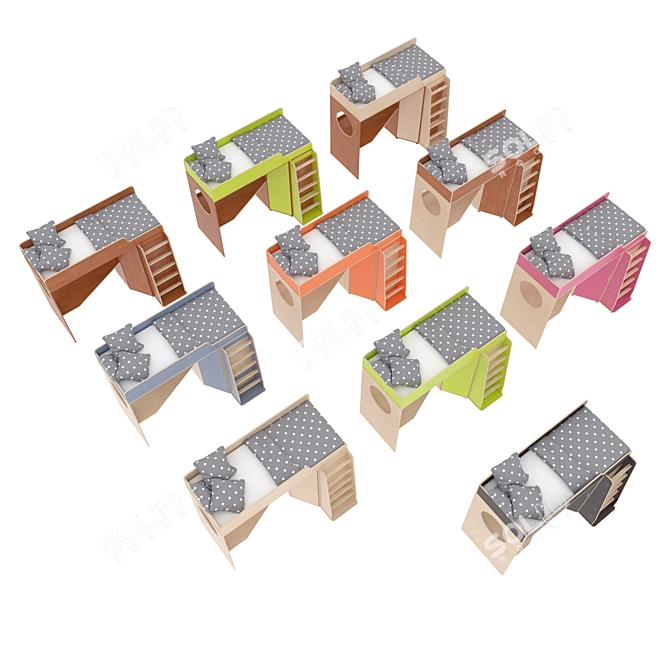 Versatile Kids Modular Bed Set 3D model image 3