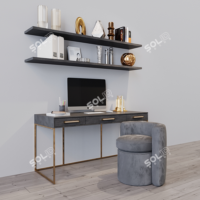 Title: Elegant Workplace Set: Stool & Desk 3D model image 2