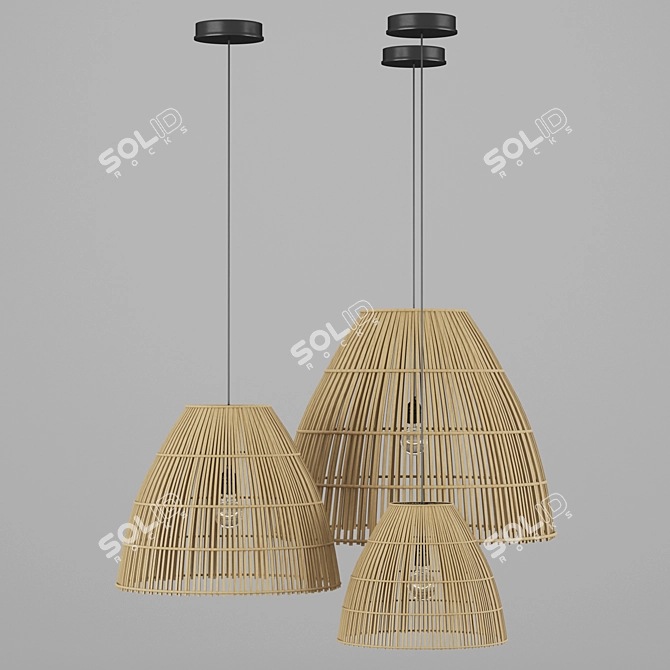 Rustic Rattan Pendant Light 3D model image 1