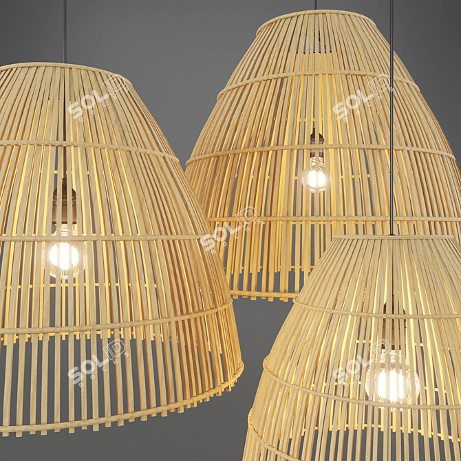 Rustic Rattan Pendant Light 3D model image 2