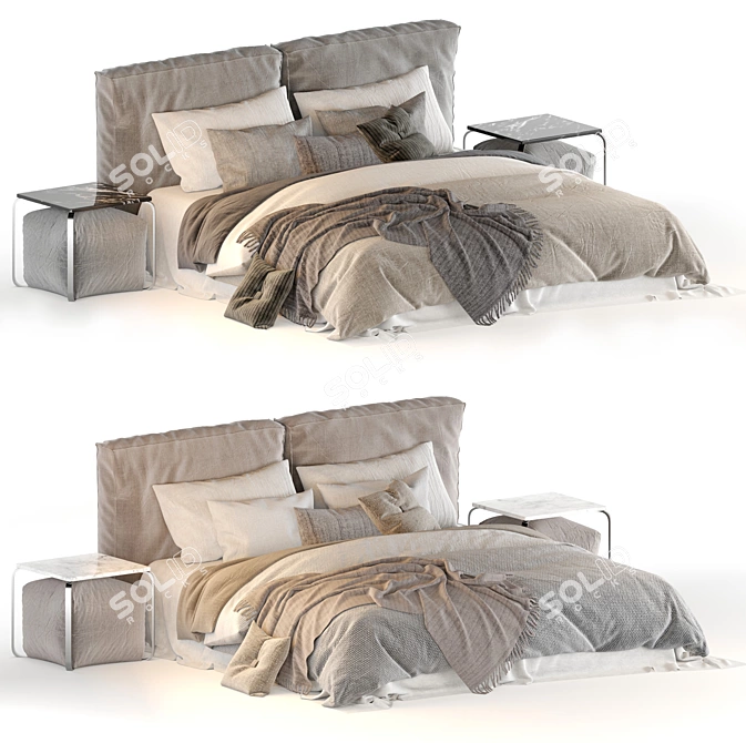 Modern Meridiani Stone Bed 3D model image 6