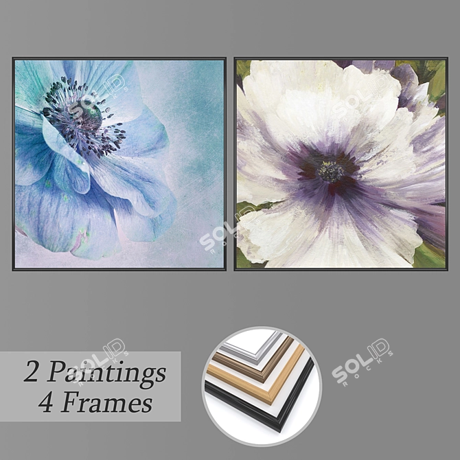 Modern Art Set: 2 Paintings with 4 Frame Options 3D model image 1