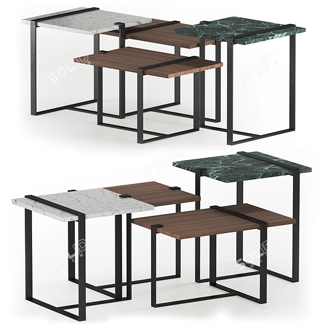 Marble & Oak Table Compo: Versatile and Elegant 3D model image 1