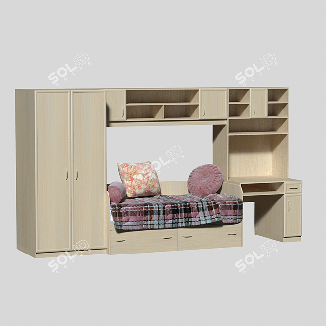 Modern Kids Bedroom Furniture Set 3D model image 1